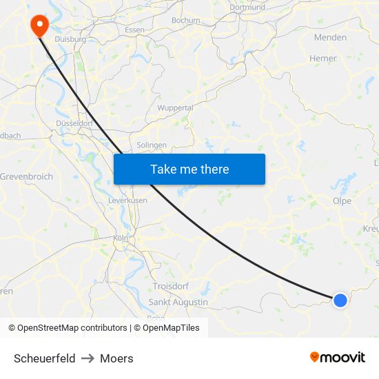 Scheuerfeld to Moers map