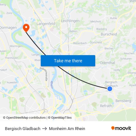 Bergisch Gladbach to Monheim Am Rhein map