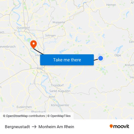 Bergneustadt to Monheim Am Rhein map