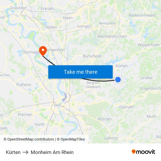 Kürten to Monheim Am Rhein map