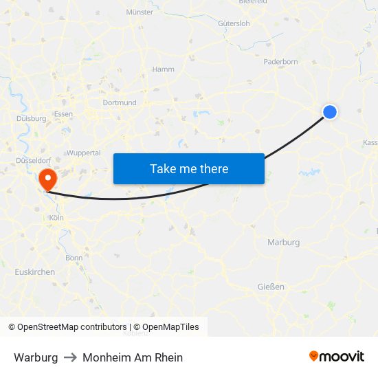 Warburg to Monheim Am Rhein map