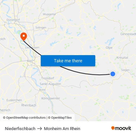 Niederfischbach to Monheim Am Rhein map