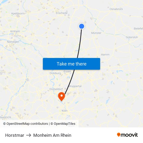 Horstmar to Monheim Am Rhein map