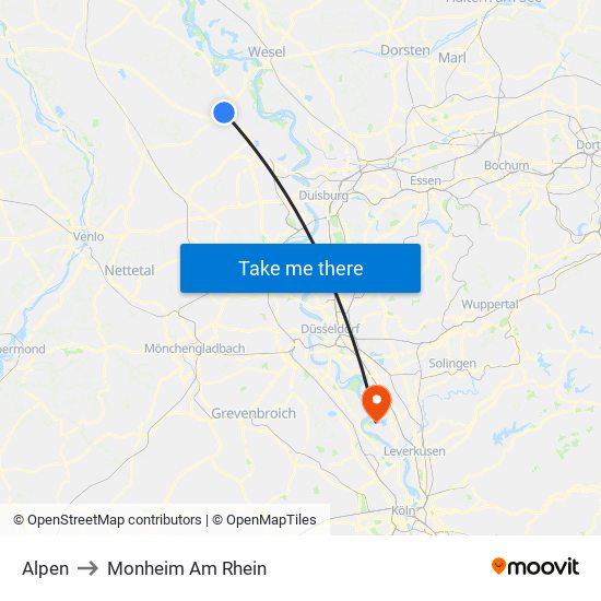 Alpen to Monheim Am Rhein map