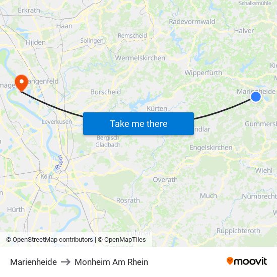 Marienheide to Monheim Am Rhein map