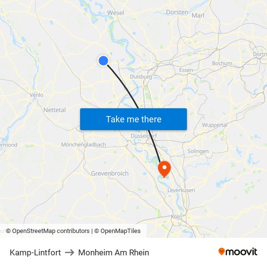 Kamp-Lintfort to Monheim Am Rhein map