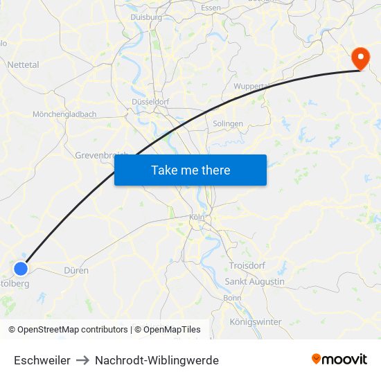 Eschweiler to Nachrodt-Wiblingwerde map