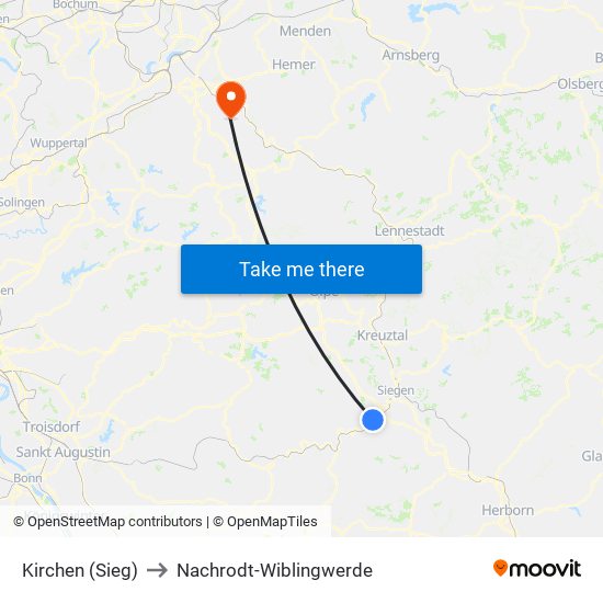 Kirchen (Sieg) to Nachrodt-Wiblingwerde map