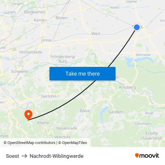 Soest to Nachrodt-Wiblingwerde map