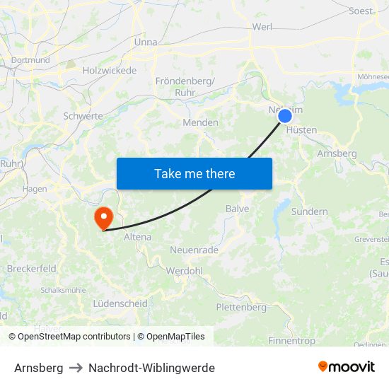 Arnsberg to Nachrodt-Wiblingwerde map