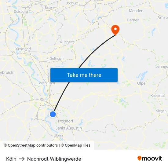 Köln to Nachrodt-Wiblingwerde map