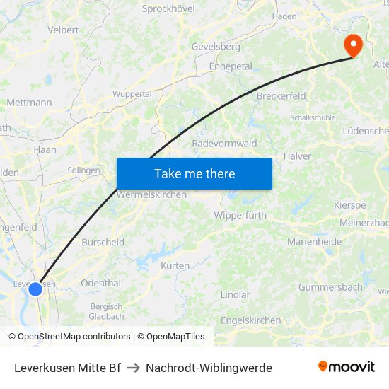 Leverkusen Mitte Bf to Nachrodt-Wiblingwerde map