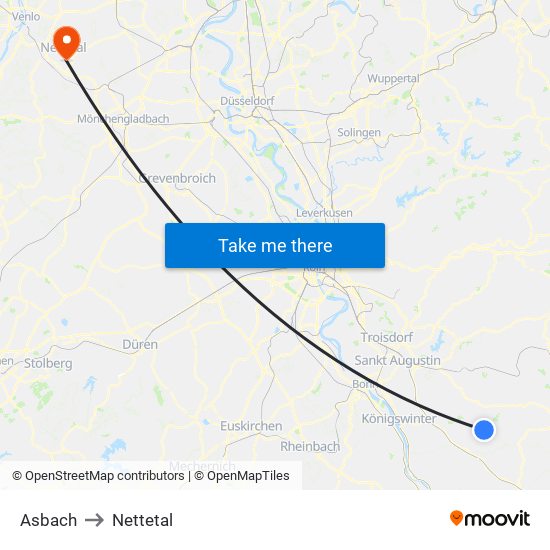 Asbach to Nettetal map