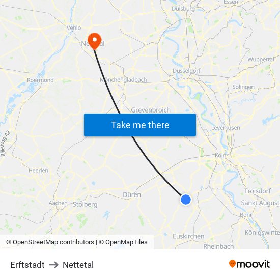 Erftstadt to Nettetal map