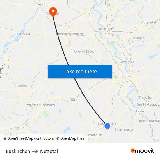 Euskirchen to Nettetal map