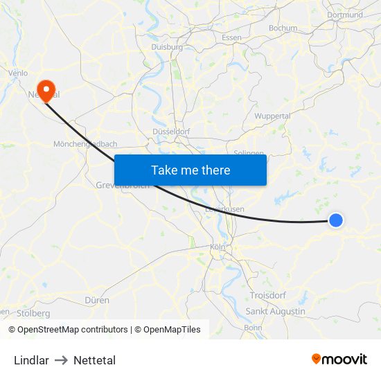 Lindlar to Nettetal map