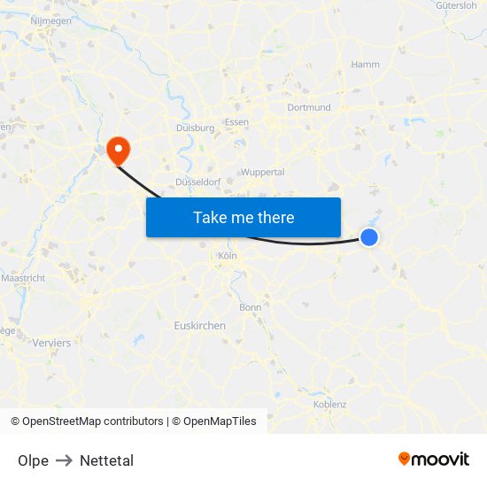 Olpe to Nettetal map