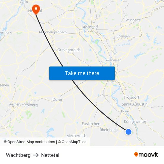 Wachtberg to Nettetal map