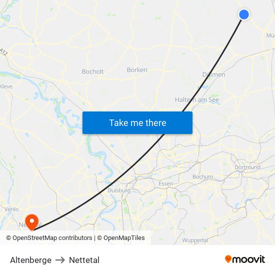 Altenberge to Nettetal map