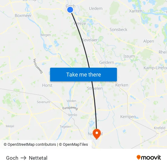 Goch to Nettetal map