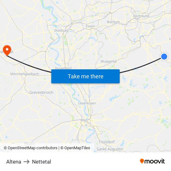 Altena to Nettetal map