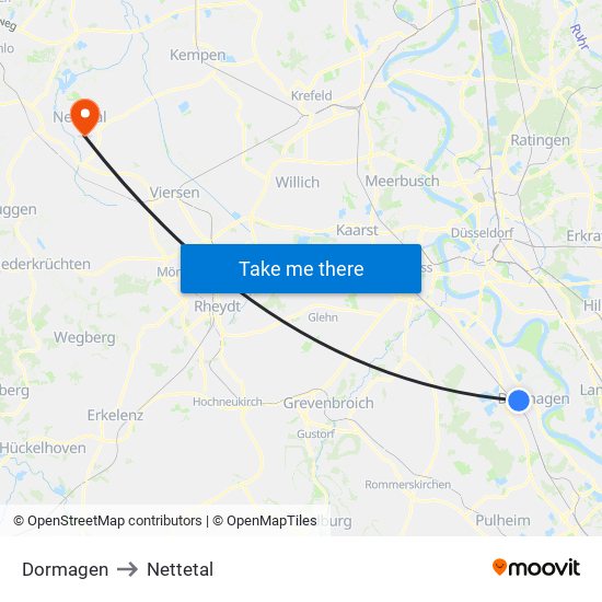 Dormagen to Nettetal map