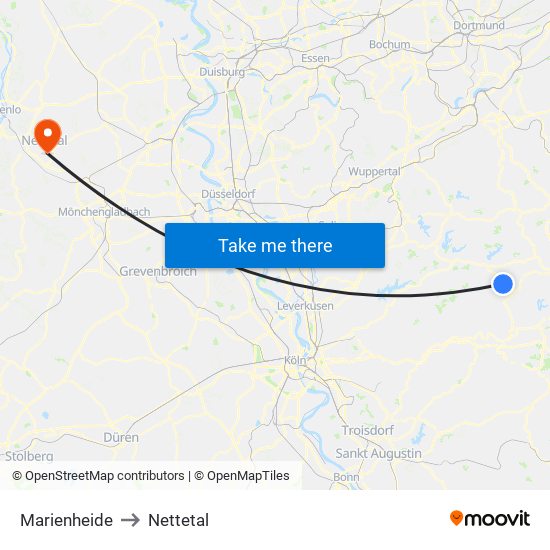 Marienheide to Nettetal map