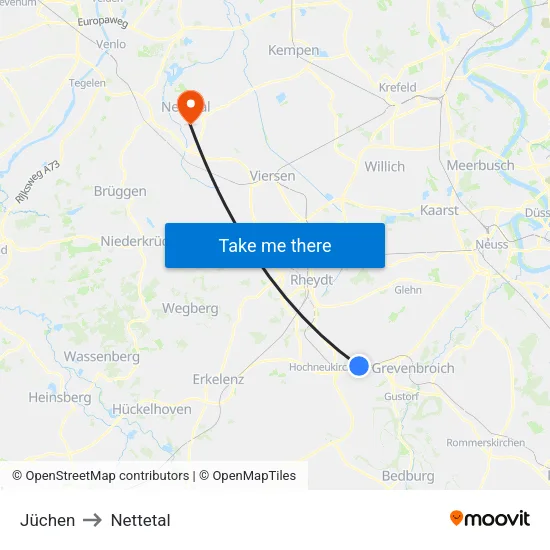 Jüchen to Nettetal map