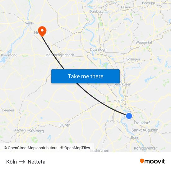 Köln to Nettetal map