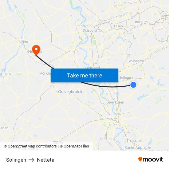 Solingen to Nettetal map