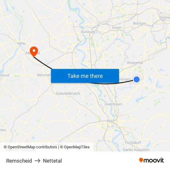 Remscheid to Nettetal map