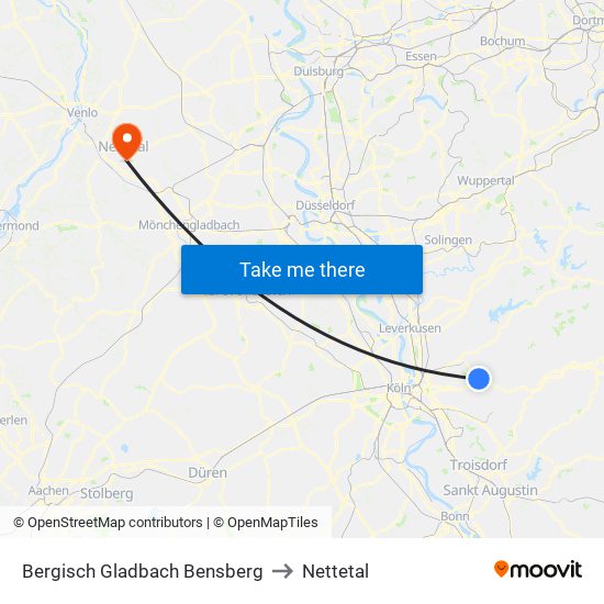 Bergisch Gladbach Bensberg to Nettetal map