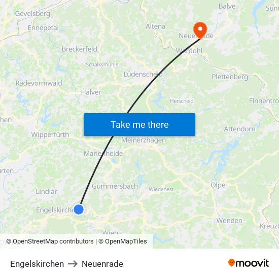Engelskirchen to Neuenrade map