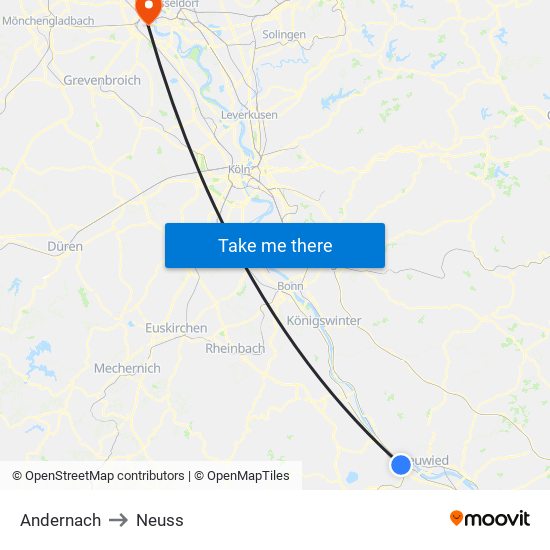 Andernach to Neuss map