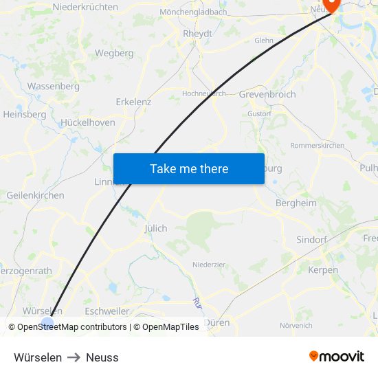 Würselen to Neuss map