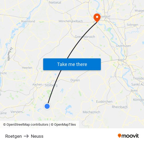 Roetgen to Neuss map