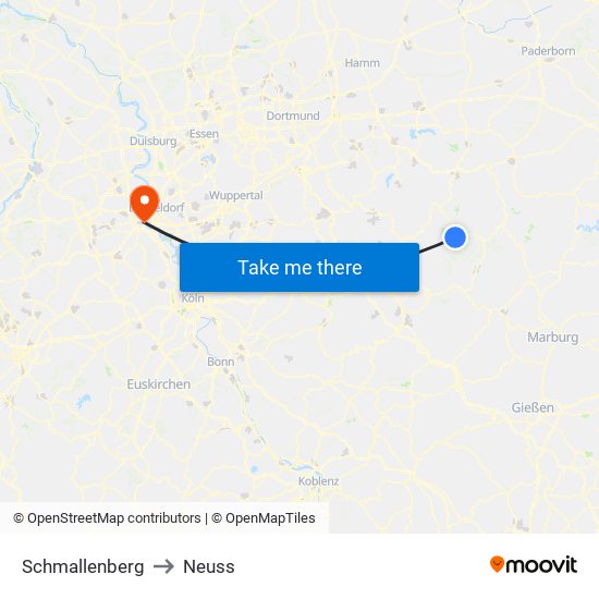 Schmallenberg to Neuss map