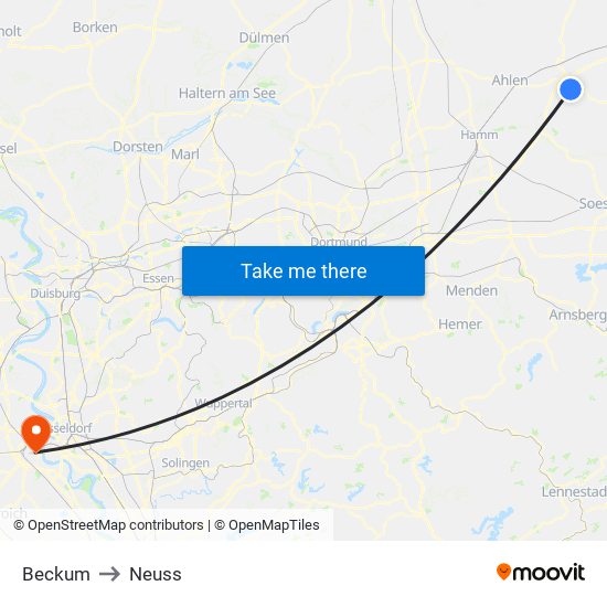 Beckum to Neuss map