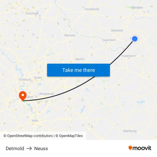 Detmold to Neuss map