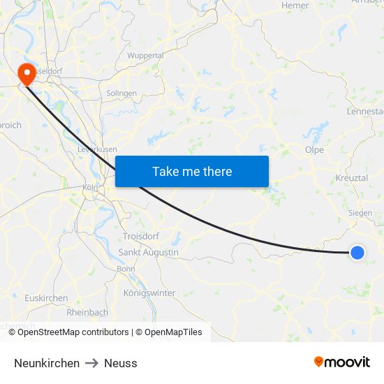 Neunkirchen to Neuss map