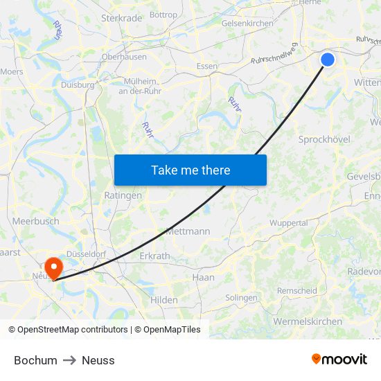 Bochum to Neuss map