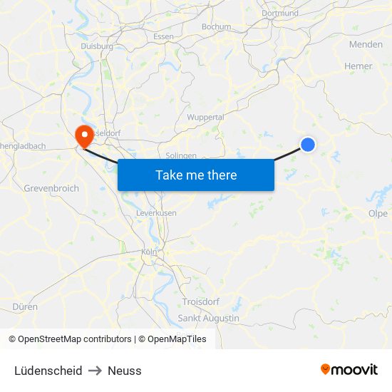 Lüdenscheid to Neuss map