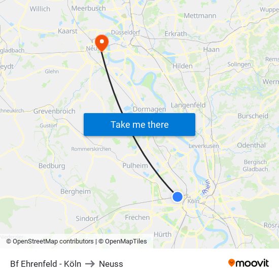 Bf Ehrenfeld - Köln to Neuss map