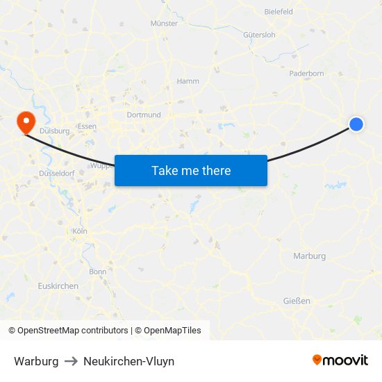 Warburg to Neukirchen-Vluyn map