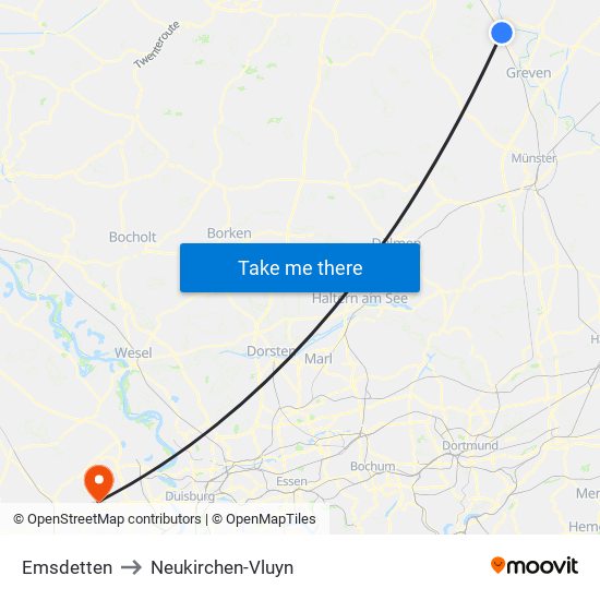 Emsdetten to Neukirchen-Vluyn map