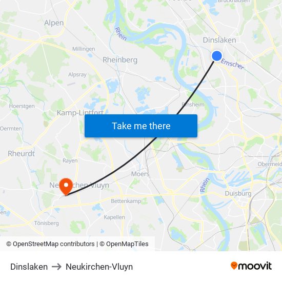 Dinslaken to Neukirchen-Vluyn map