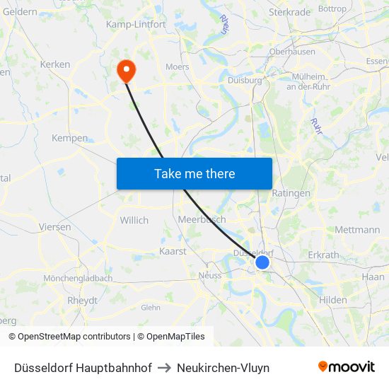 Düsseldorf Hauptbahnhof to Neukirchen-Vluyn map