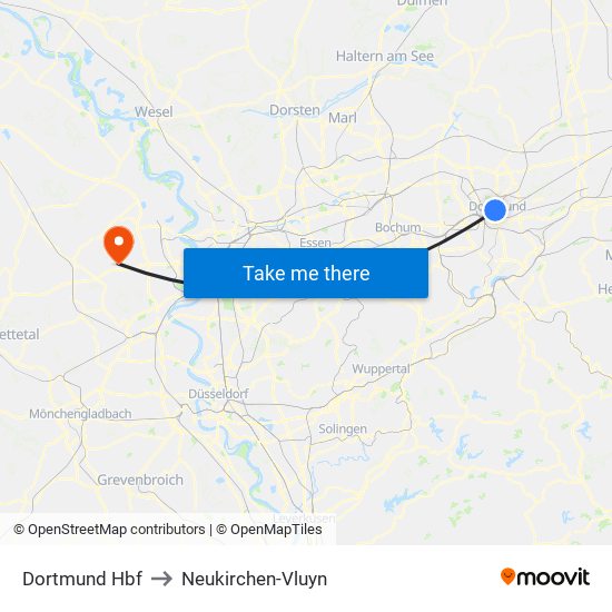Dortmund Hbf to Neukirchen-Vluyn map