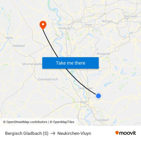 Bergisch Gladbach (S) to Neukirchen-Vluyn map