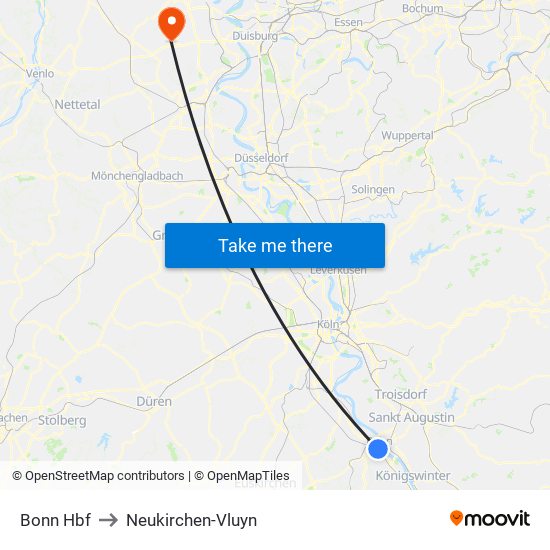 Bonn Hbf to Neukirchen-Vluyn map